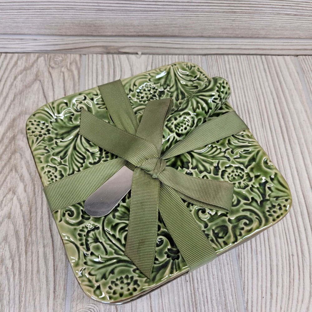 Grasslands Road Just A Taste 4 Appetizer Cheese Plate Set Square Green 6 in - Picture 2 of 6